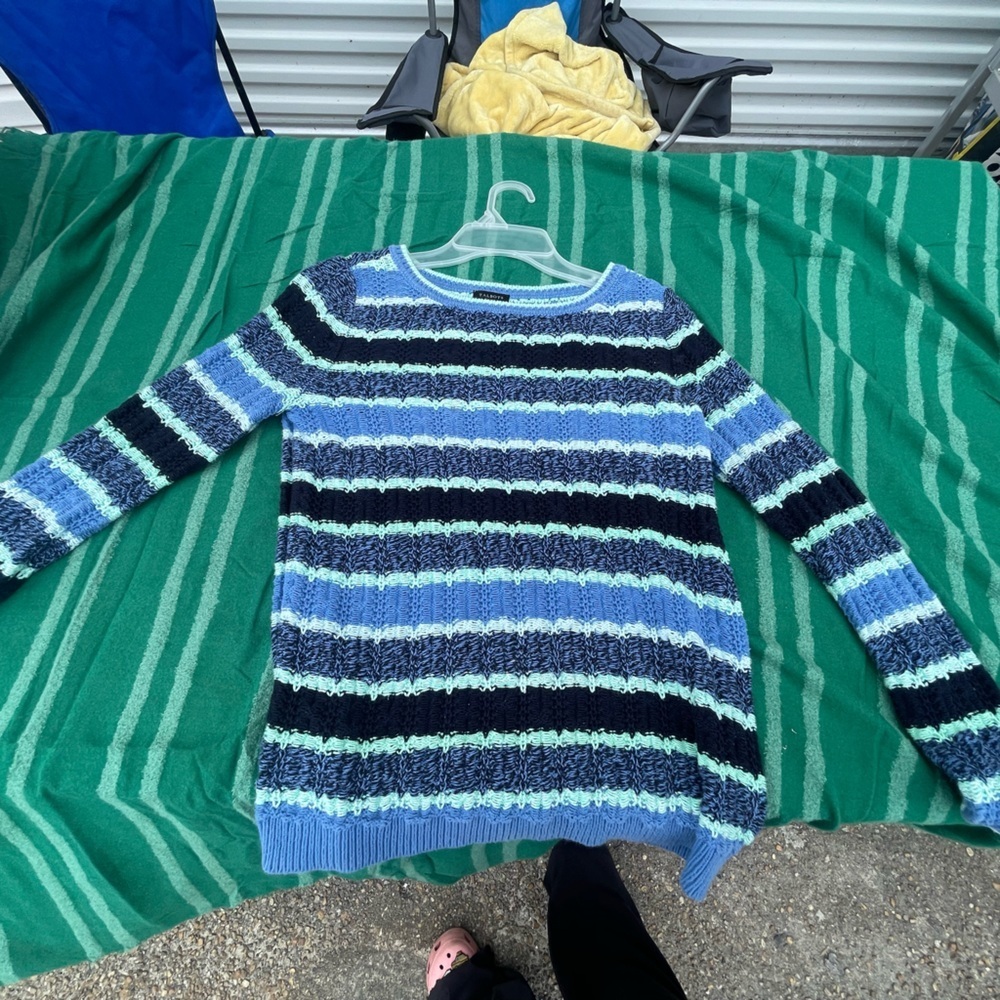 NWOT Talbots - Striped Blue and Black Women's Sweater